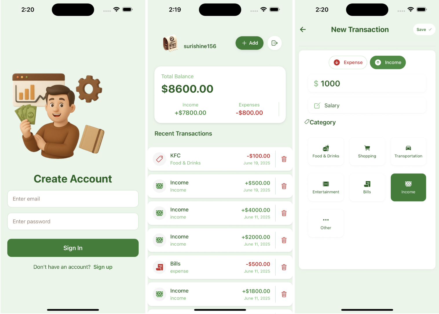Expense tracker screenshot