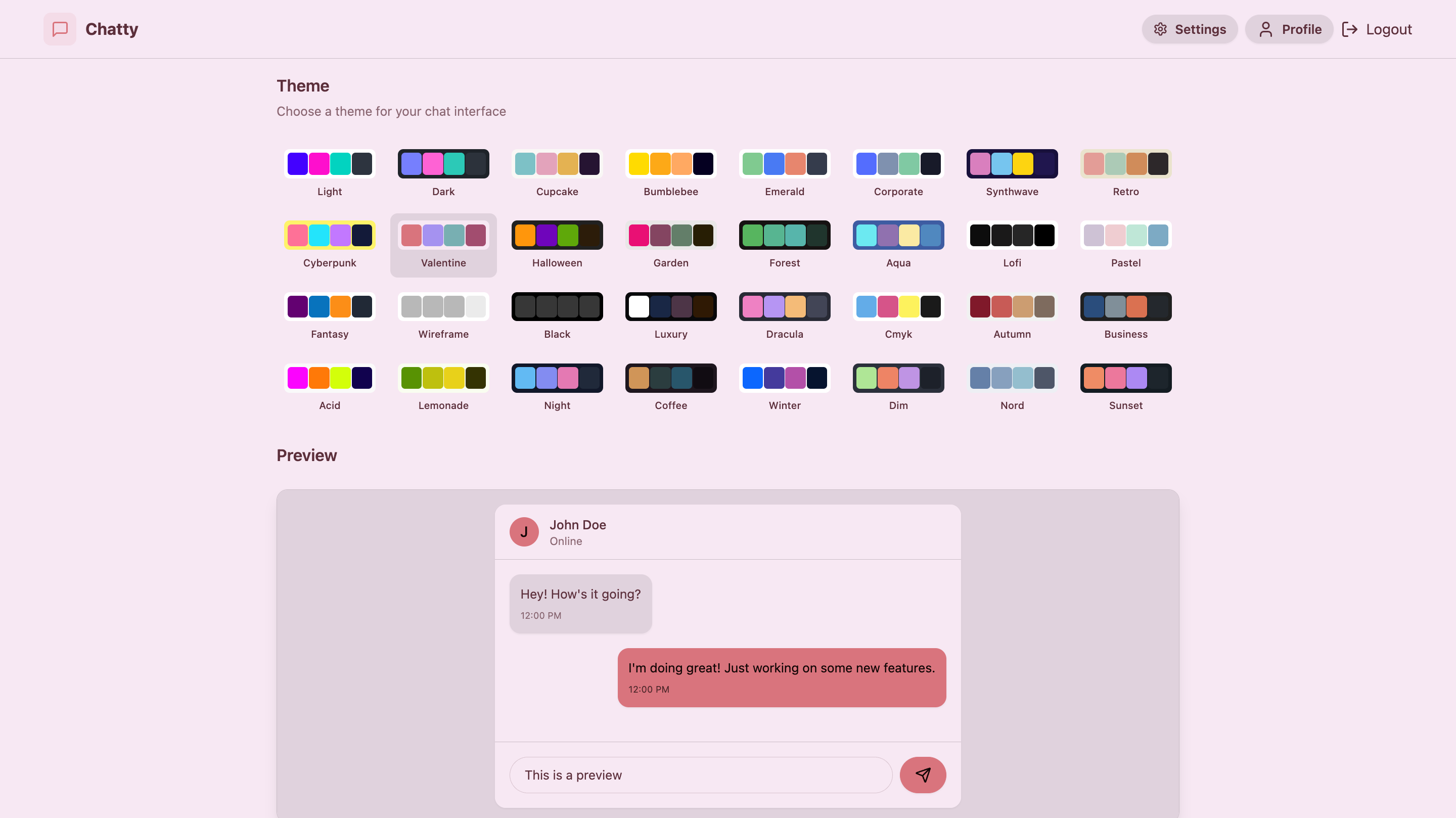 Chat app screenshot
